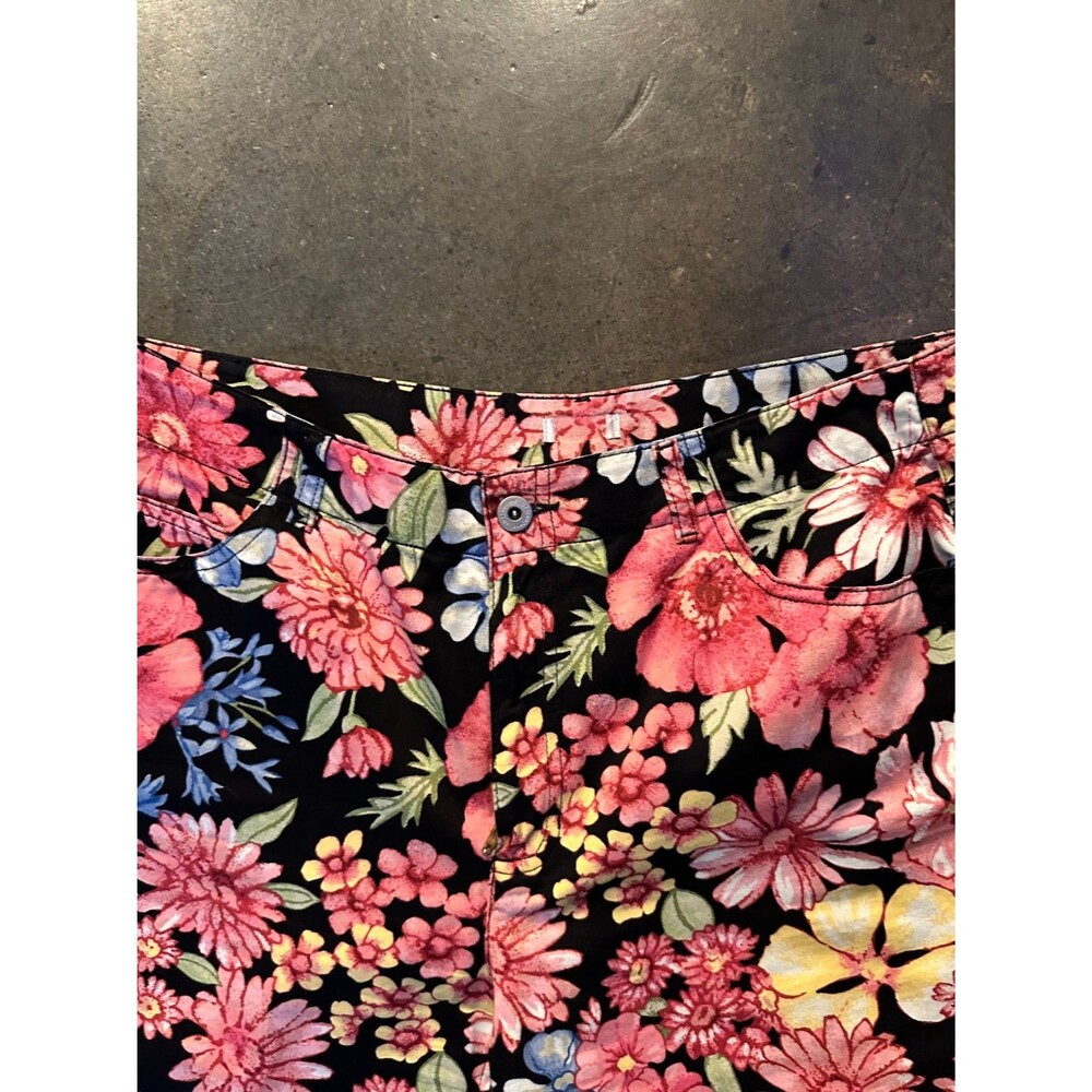 Liz Claiborne Pants Womens 12 Floral Print Capri Cotton Black Multicolor - Picture 3 of 6